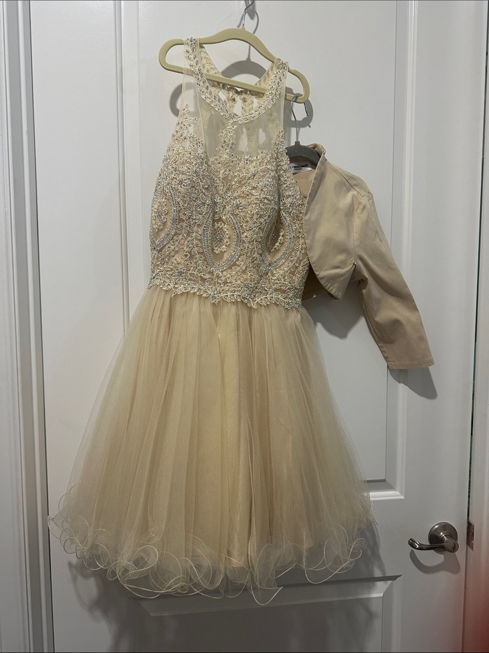 Beaded Halter Tulle Prom Dress in Ivory